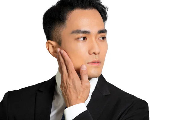 年轻英俊的亚洲男子面对皮肤护理的理念 — 图库照片