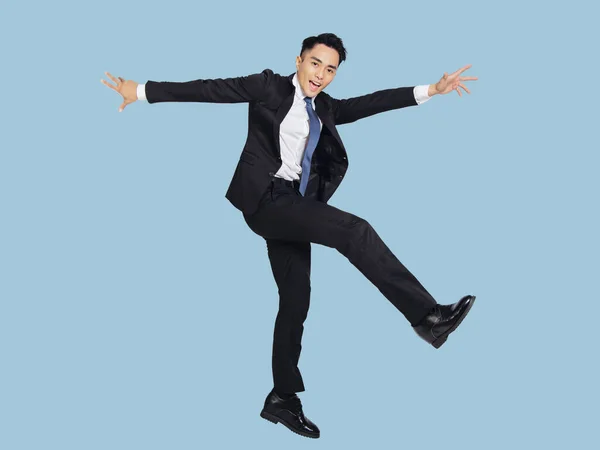 Excited Young Businessman Jumping Dancing — Stock Photo, Image