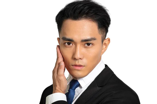 Closeup Handsome Young Man Face Skin Care Concept — Stock Photo, Image
