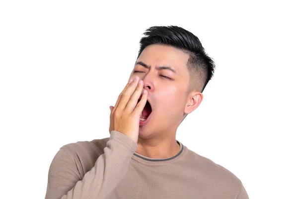 Jeune Homme Bâillant Paresseusement Tôt Matin — Photo