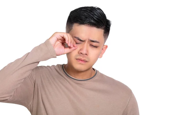 Yorgun Genç Adam Gözlerini Ovuşturuyor Stres Hüsran Kavramı — Stok fotoğraf