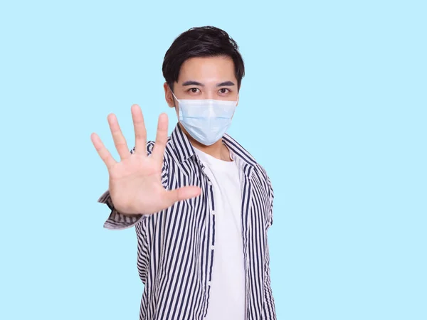 Jeune Homme Porte Masque Médical Protecteur Pour Prévenir Infection Covid — Photo