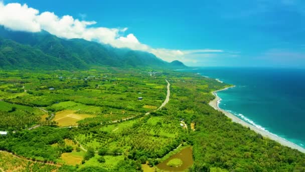 美丽的海岸线和公路的空中景观 台东县 — 图库视频影像