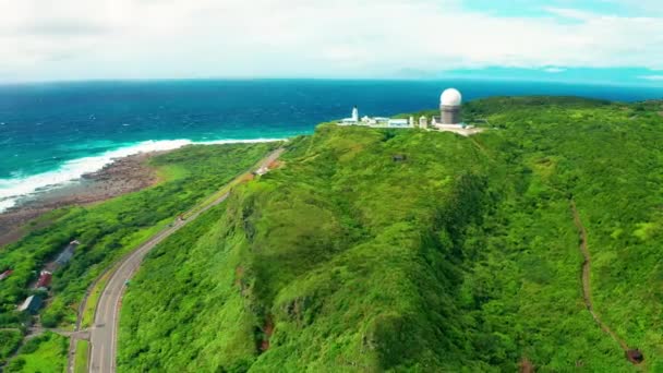 Aerial View Sandiao Cape Lighthouse Coastline Taiwan — Video Stock