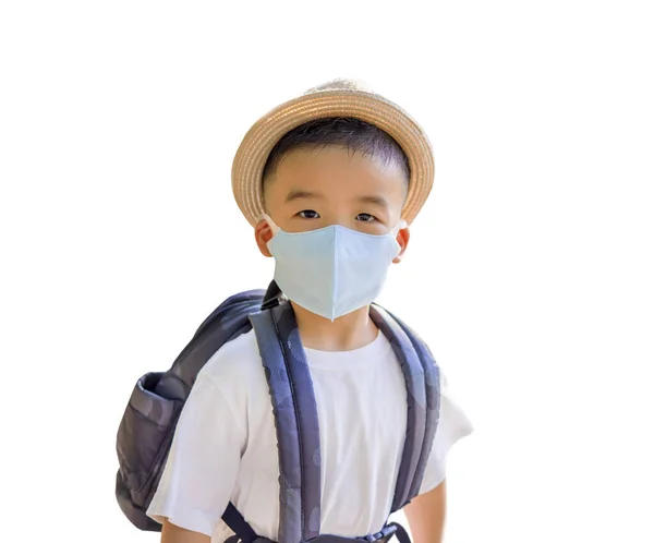 Niño Feliz Máscara Médica Disfrutar Las Vacaciones Verano —  Fotos de Stock