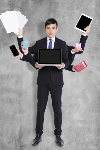 Concept Multitasking Businessman Many Hands Efficient Business Worker — Stockfoto