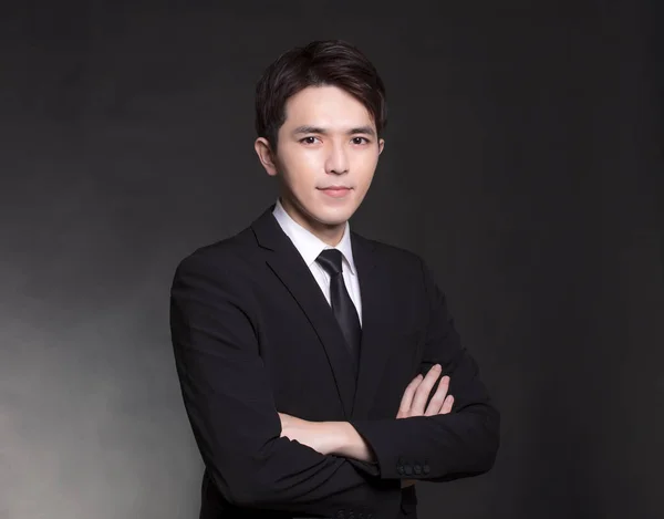 Young Asian Handsome Business Man Black Suit — Stock Photo, Image