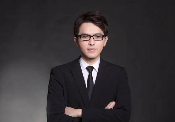 Young Handsome Buisness Man Black Suit Wearing Eyeglasses — Stock Photo, Image