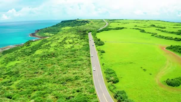 Luchtfoto Van Kenting National Park Kustlijn Snelweg Taiwan — Stockvideo