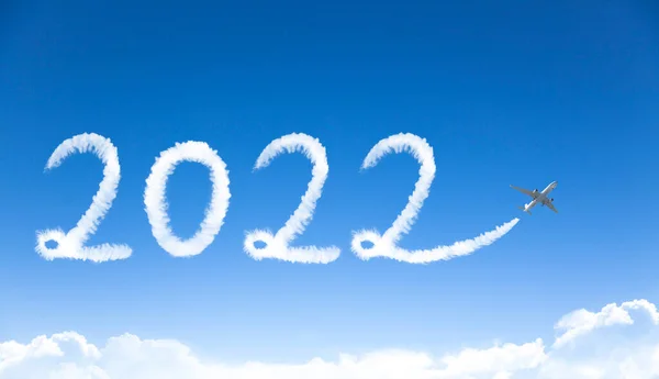 Gelukkig Nieuwjaar 2022 Concept Wolk Tekening Door Vliegtuig Lucht — Stockfoto