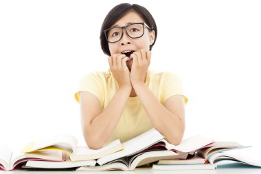 pek çok kitap ile sürpriz genç öğrenci kız 