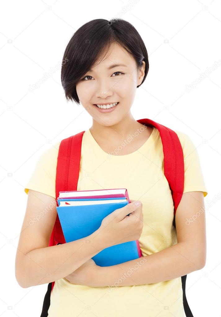 pretty student girl standing over white background