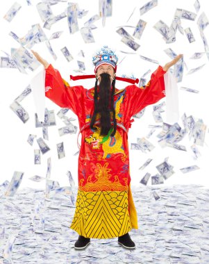 god of wealth share  riches and prosperity with money rain clipart