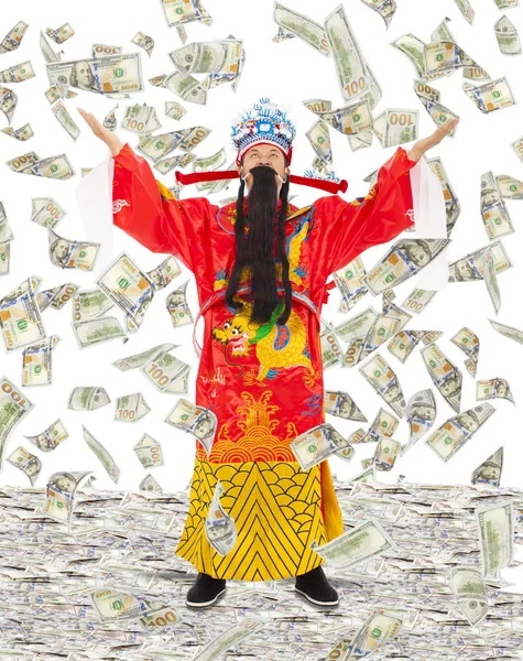 God of wealth share  riches and prosperity with money rain — Stock Photo, Image