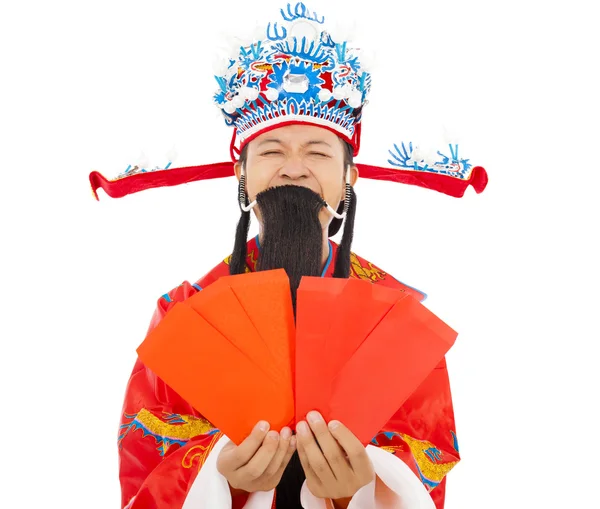 God of wealth holding Red Envelope.isolated on white background — Stock Photo, Image