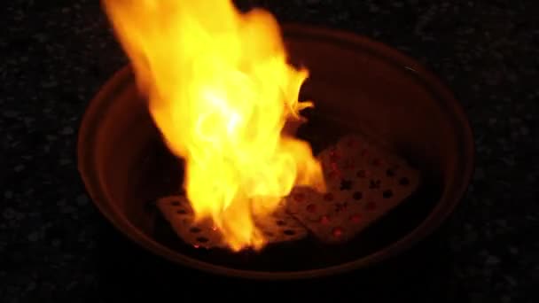 Brûlage du charbon dans la cheminée — Video