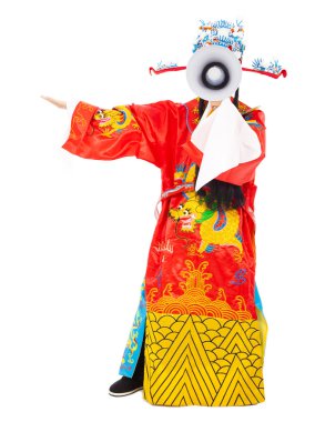 beyaz zemin üzerine bir megaphone.isolated holding zenginlik tanrısı