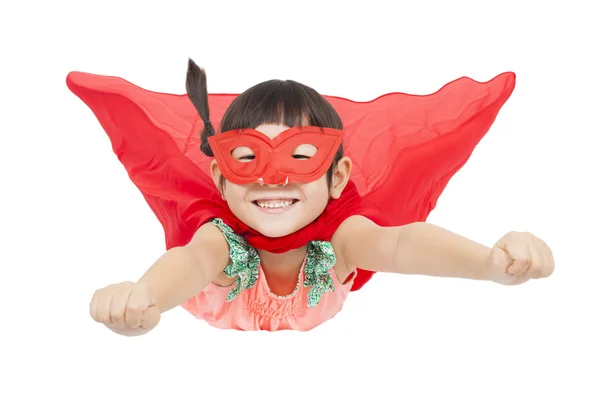 Superhero lány repül a elszigetelt fehér háttér — Stock Fotó