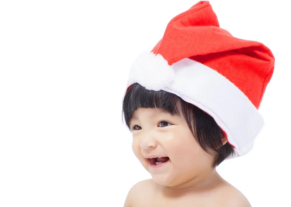 Glückliches asiatisches Baby mit Weihnachtsmütze — Stockfoto