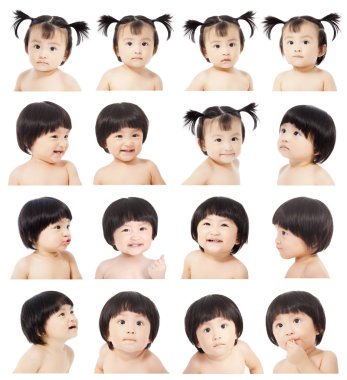 farklı yüz ifadeleri yapma Asya cute bebek kız