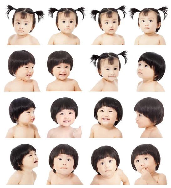 Asiatische süße Baby Mädchen machen verschiedene Gesichtsausdrücke — Stockfoto