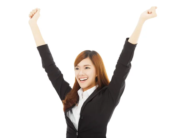 Happy young asian business woman with success gesture — Stock Photo, Image