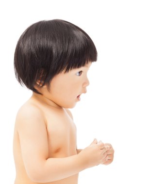 portre sevimli bebek odaklanarak bir yere. 