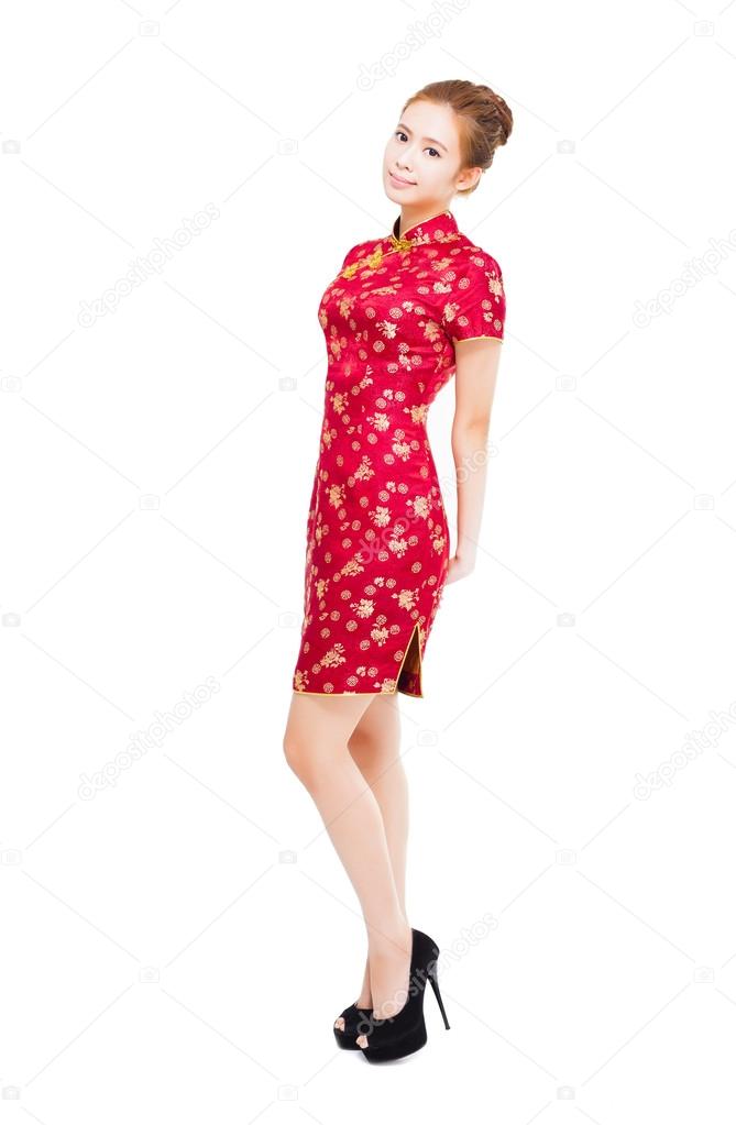 smiling young asian woman making  elegant pose 