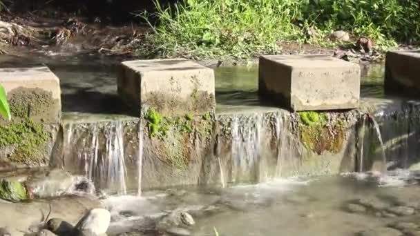 Menschen, die über Steine gehen, treten mit fließendem Wasser. Zeitraffer — Stockvideo