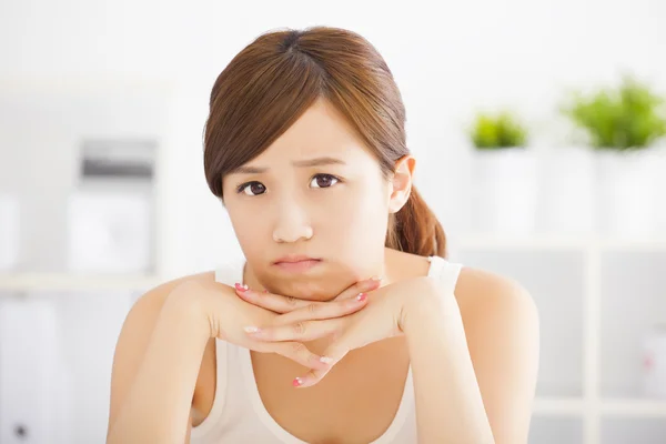 Closeup sad young asian woman — Stock Photo, Image