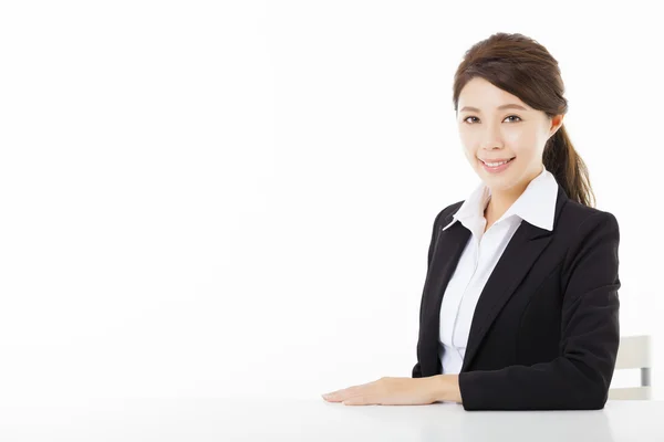 Sorridente mulher de negócios com fundo branco — Fotografia de Stock