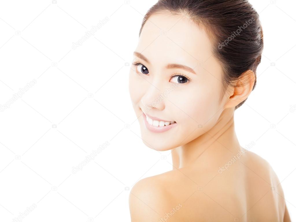 closeup beautiful young  woman face isolated on white