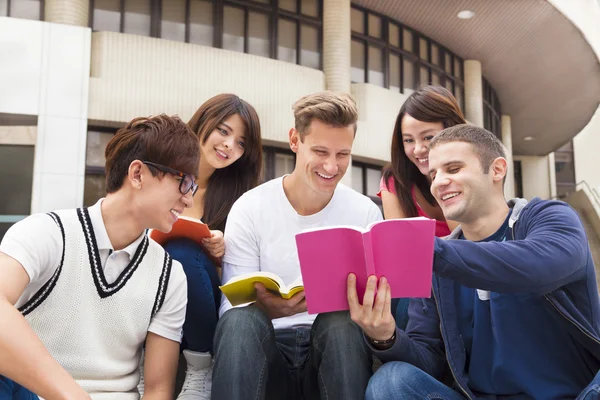 Feliz grupo de jóvenes estudiantes estudian juntos —  Fotos de Stock