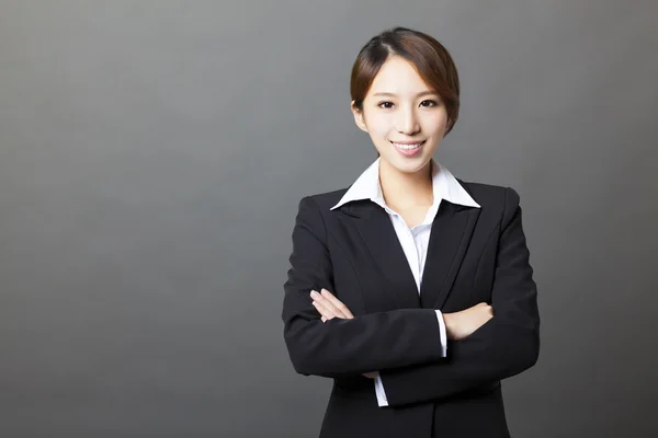 Beautiful asian businesswoman portrait with gray background — Stock Photo, Image