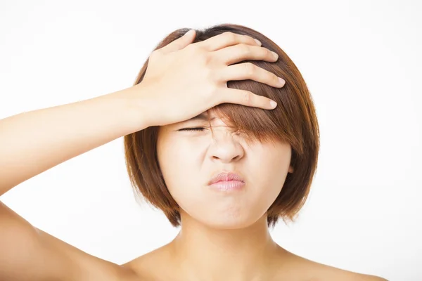 Gros plan stressé jeune femme visage — Photo