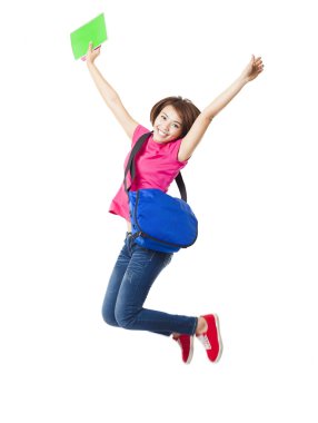 Genç mutlu kadın ve atlama öğrenci