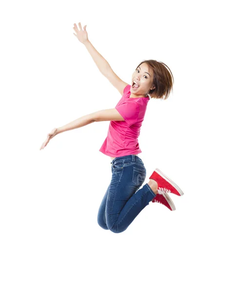 Young happy woman and student jumping — Stock Photo, Image