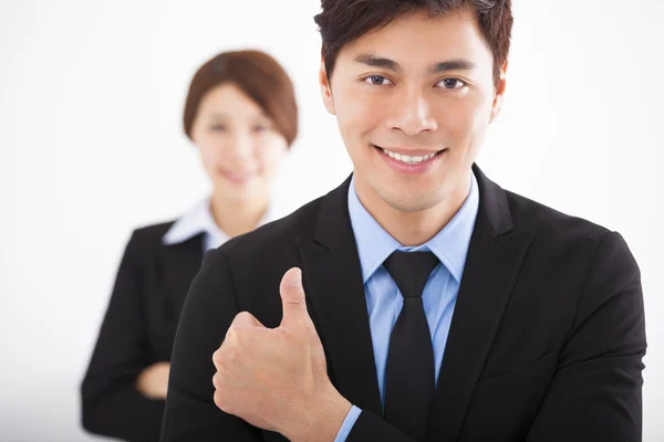 Bonito homem de negócios feliz com polegares para cima — Fotografia de Stock