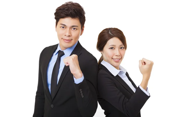 Knappe gelukkig business man en vrouw — Stockfoto