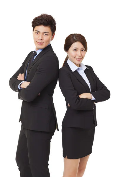 Young business man and woman isolated on white — Stock Photo, Image