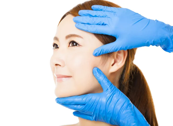 Closeup young   woman face with medical beauty concept — Stock Photo, Image