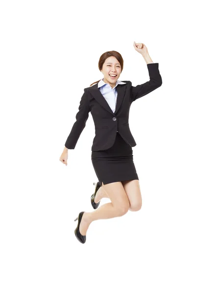 Joven mujer de negocios saltando — Foto de Stock