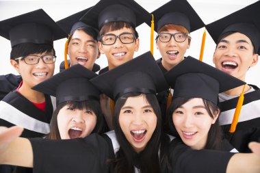 closeup grup Mezuniyet arkadaşlarım Smile fotoğraf makinesi için 