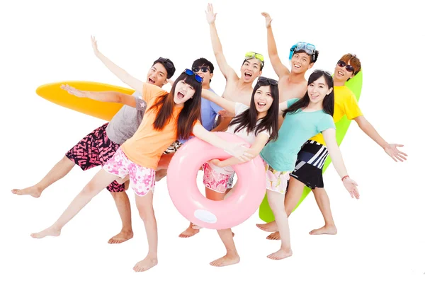 Begrip gelukkig jonge groep reizen, zomer, strand, vakantie — Stockfoto