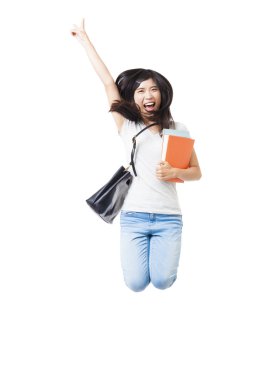 Genç mutlu kadın ve atlama öğrenci