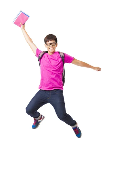 Heureux jeune homme étudiant saut — Photo