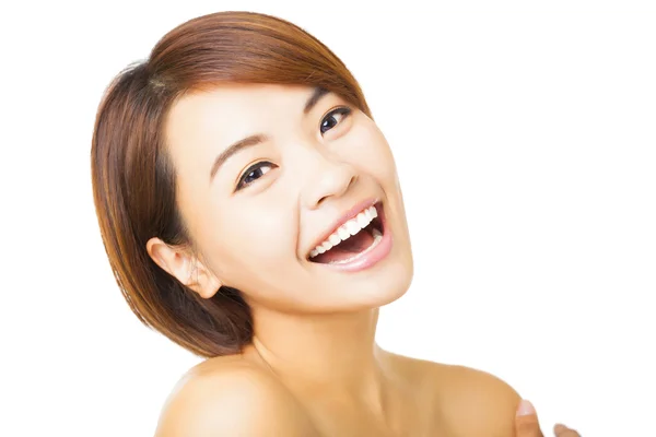 Closeup portrait young woman face on white background — Stock Photo, Image