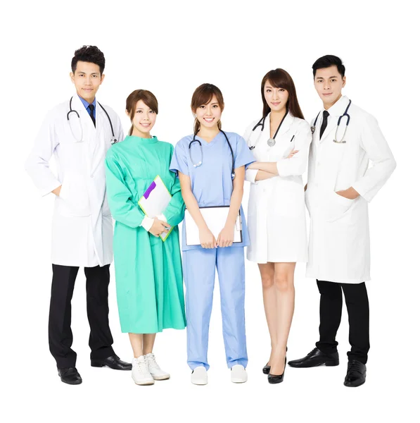 Smiling Medical team standing together isolated on white — Stock Photo, Image