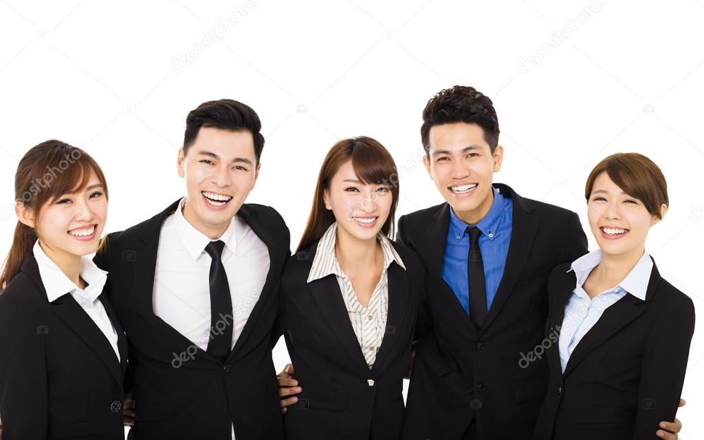 group of happy business people isolated on white