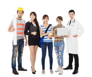 Farklı meslekler ayakta içinde çeşitli gençlerin grup 